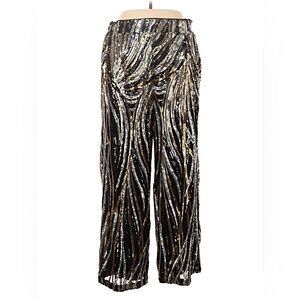 Eloquii Black and Gold Sequin Wide Leg Pants